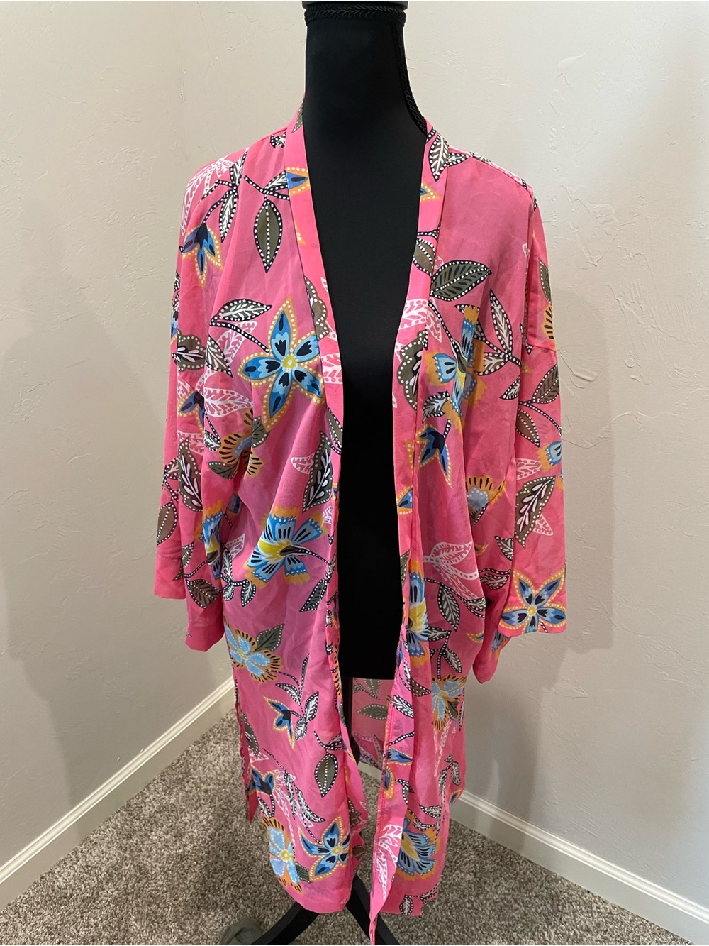 LOFT Pink Floral Open-Front Kimono Robe